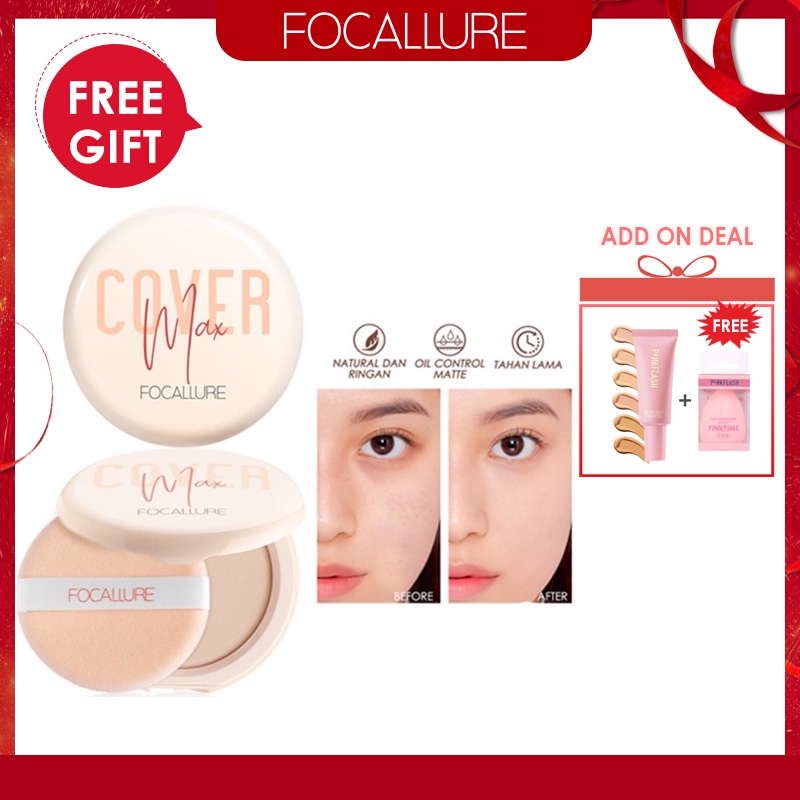 Focallure Oil Control Matte Two Way Cake Pressed Powder Natural color Lightweight Powder Foundation