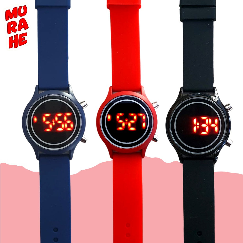 [COD] Jam Tangan Digital Wanita Pria LED 7558 Bulat Rubber Electronic Fashion Watch / Digital Watch