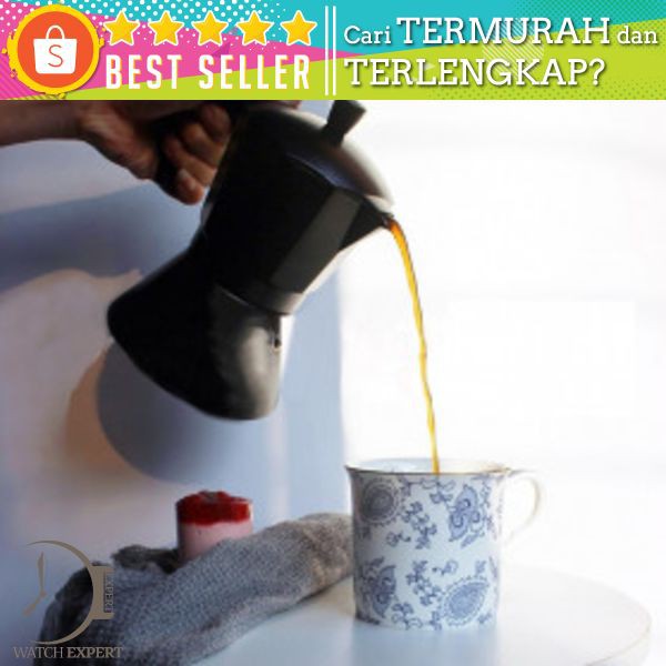 OneTwoCups Espresso Coffee Maker Moka Pot Teko Stovetop Filter 300ml 6 Cups - MX001 - Black