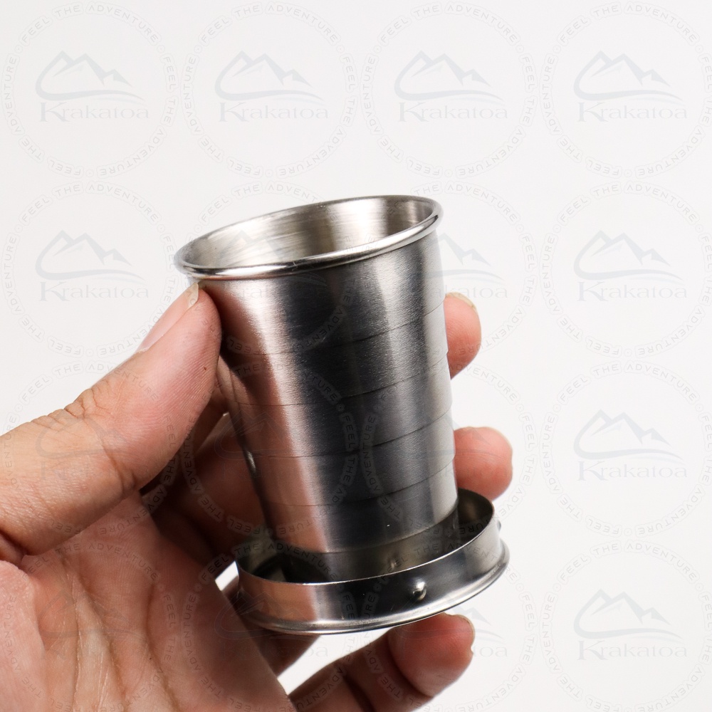 【COD】 TaffSPORT ~ Gelas Lipat Stainless Steel` Gantungan Kunci Cangkir` 3 Section Fold Mug