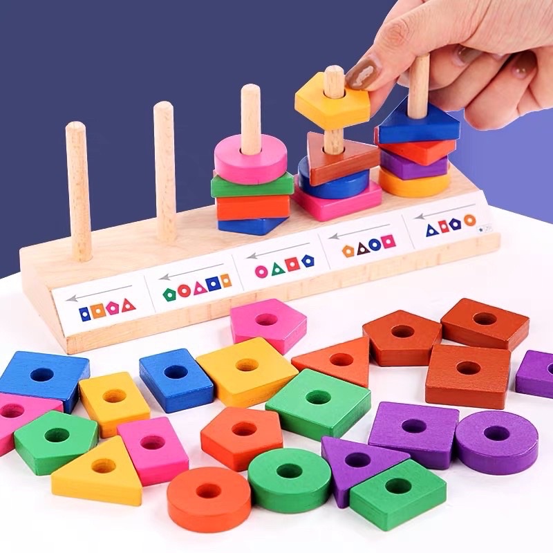 wooden block matching puzzle peg mainan motorik anak shape sorter