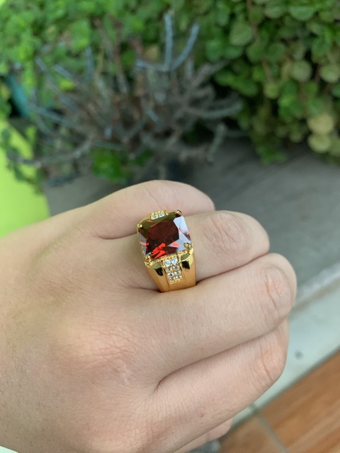 Cincin Casual Batu Red Rubi Merah Mewah Minimalis Ring 18K Gold Filled