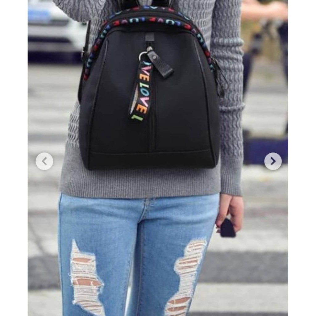 TAS WANITA RANSEL LOVE SRTAP FURBALL BACKPACK IMPORT FASHION KOREA STYLE