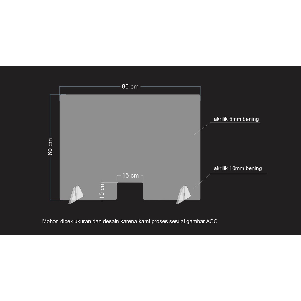 SEKAT/PARTISI/PEMBATAS AKRILIK ukuran 80x60 CM AKRILIK TEBAL 5MM