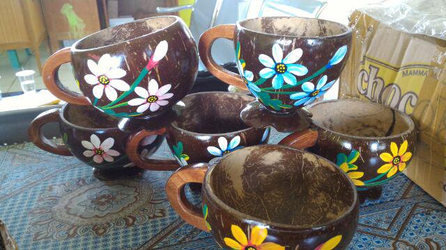 [6pcs] Gelas Cangkir Batok Kelapa - Lukis Bunga