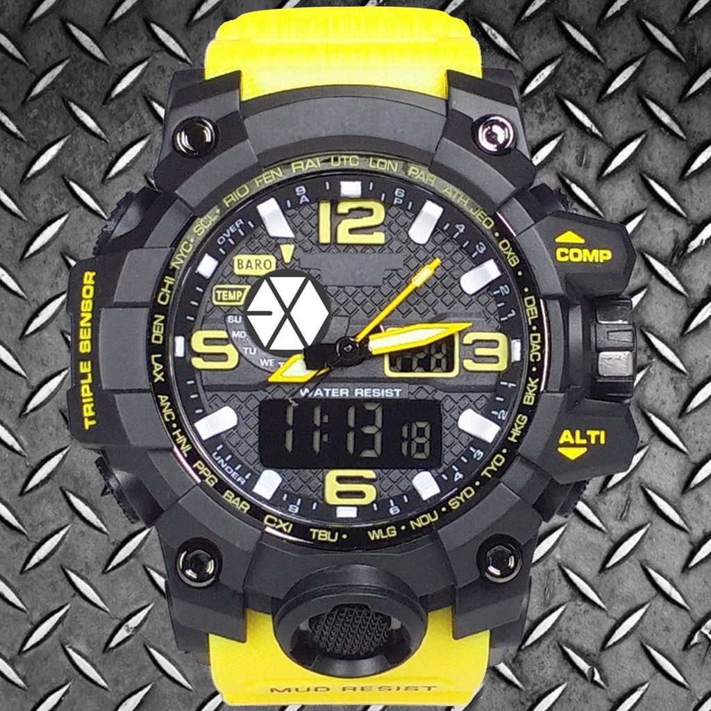 (Istimewa Bossque) Jam Kpop LOGO EXO Double Time Tali Kuning (Exclusive)