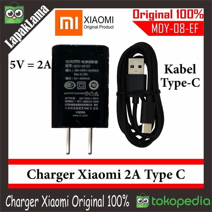 [TYPE-C]  Charger Hp Xiaomi 2A Original 100⎕sb Type-C CHARGERAN ORI - Hitam
