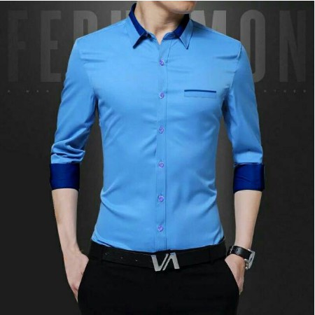 KEMEJAPRIA HEM ALISAN KEMEJACOWOK PRIA KASUAL POLOS H27M6 BAJU KEMEJA POLOS NAVY BIRU DONGKER PRI