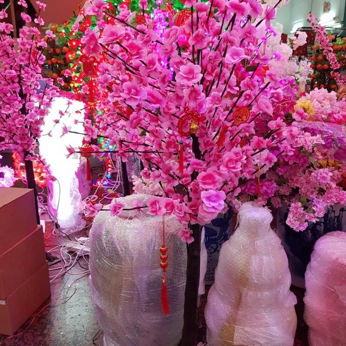 Pohon Sakura Meihwa Imlek 120 cm Lampu LED Pink Merah 1.2 Meter