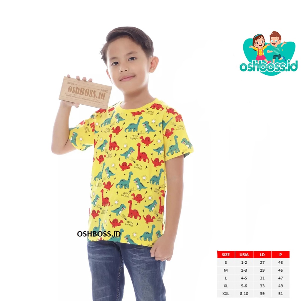 KAOS ANAK DISTRO MOTIF KARAKTER grosir pakaian kaos anak cowo cewe combed 30s karakter motif Dino-DINO KUNING