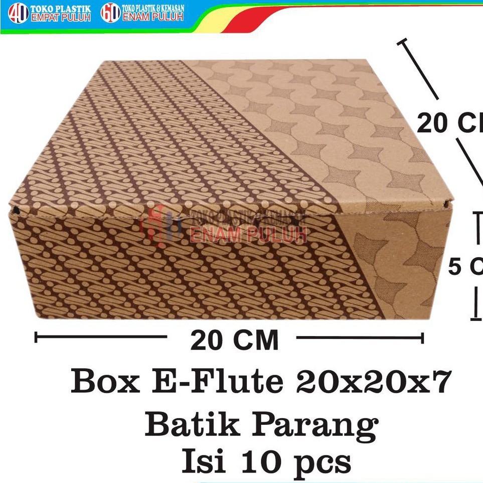 

Kotak kardus tebal box e flute corrugated brown packing isi 10 pcs 20x20x7 coklat motif batik parang