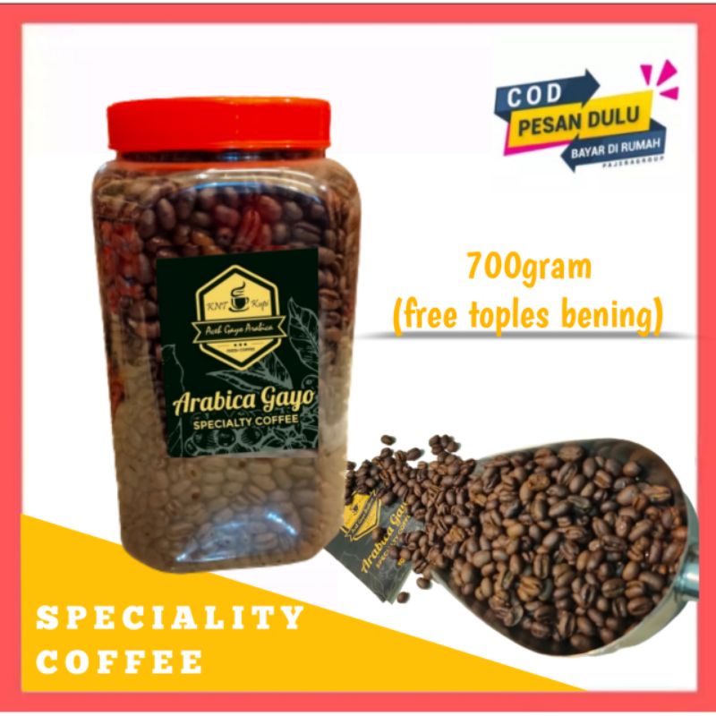 

kopi aceh arabika gayo speciality roastbean 700gram(free toples bening)