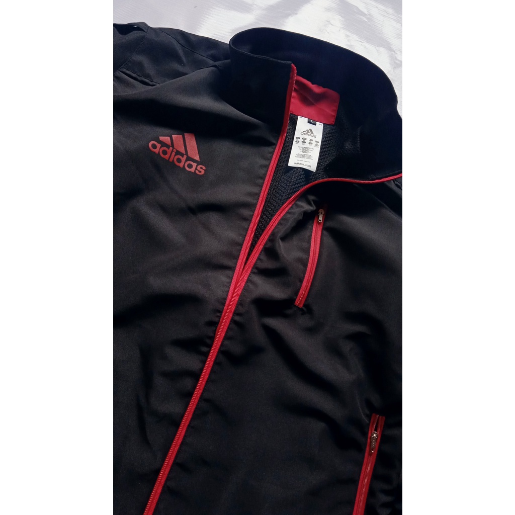 Jaket Tracksuit Adidas Black Strip Red