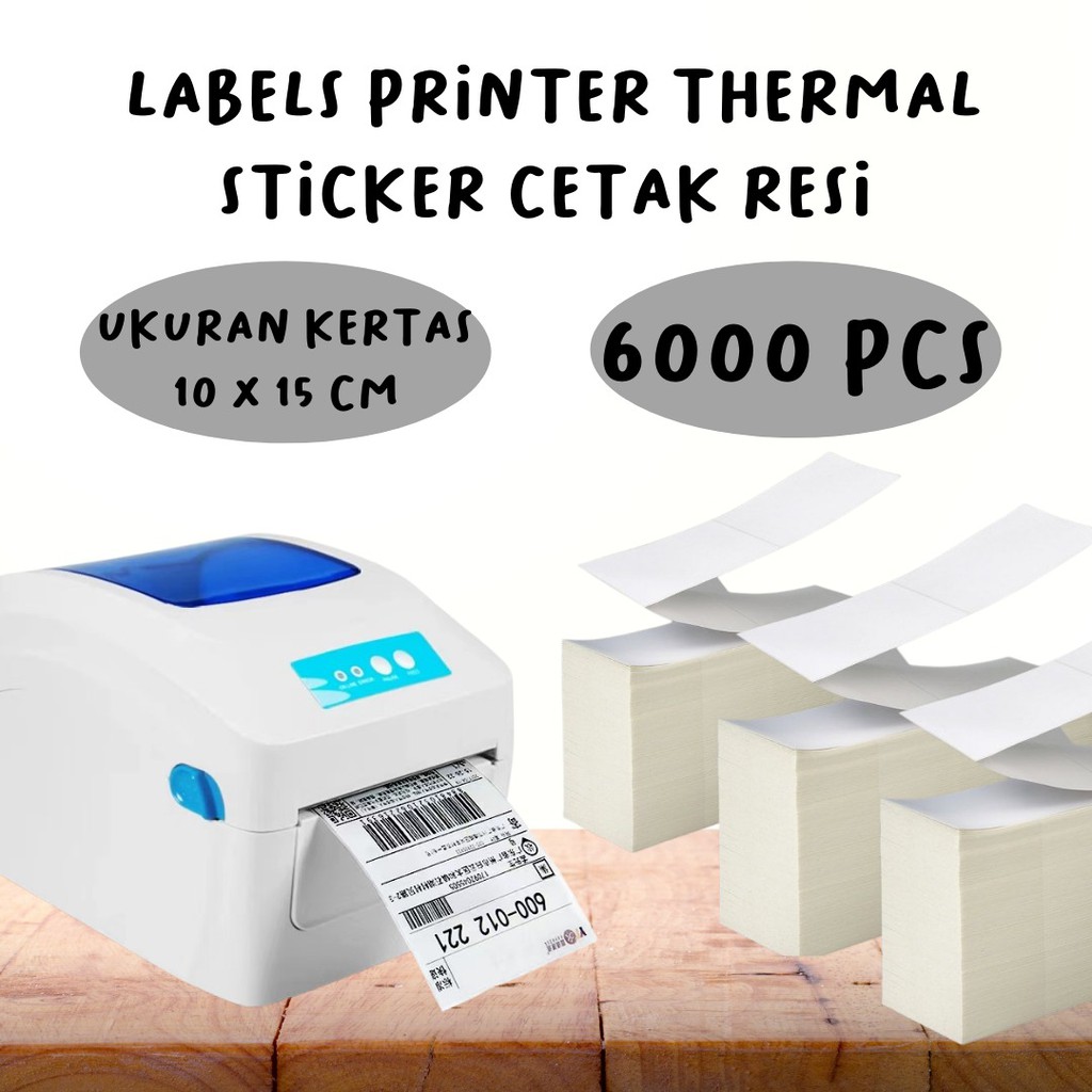 Label Thermal 100x150 Kertas Sticker Receipt Printer Barcode Termal A6 isi 6000 pcs