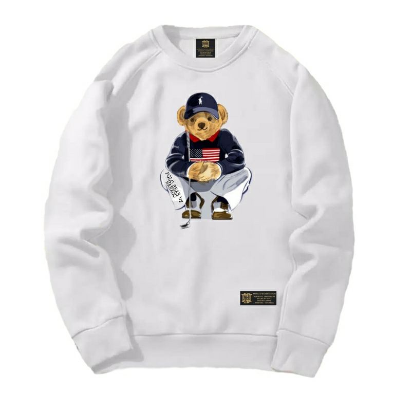 Sweater Pria Distro Original - Crewneck White Unisex Polo Bear Distro  - Crewneck Money talk-No.2