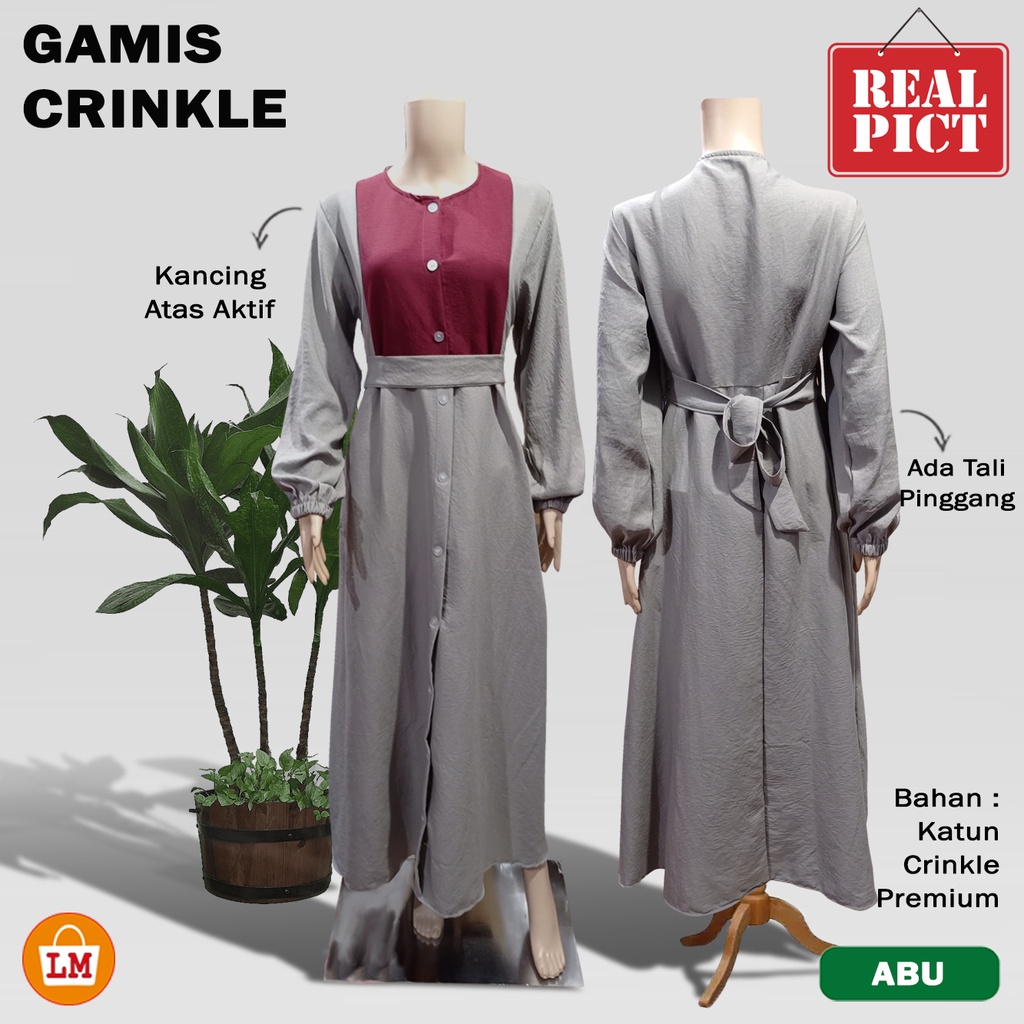 Baju Gamis Wanita GAMIS CRINKLE Dress Muslimah Katun JUMBO All Size Fit To XL LMS 28783