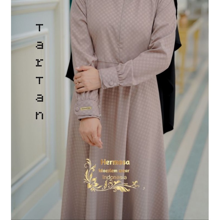 [Gamis Hermosa]Gamis hermosa motif tartan warna mocca-gamis coklat susu-gamis coklat muda-gamis milo