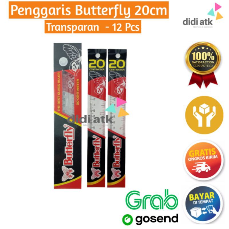 

Penggaris Butterfly 20 cm / Garisan Mistar 12 Pcs