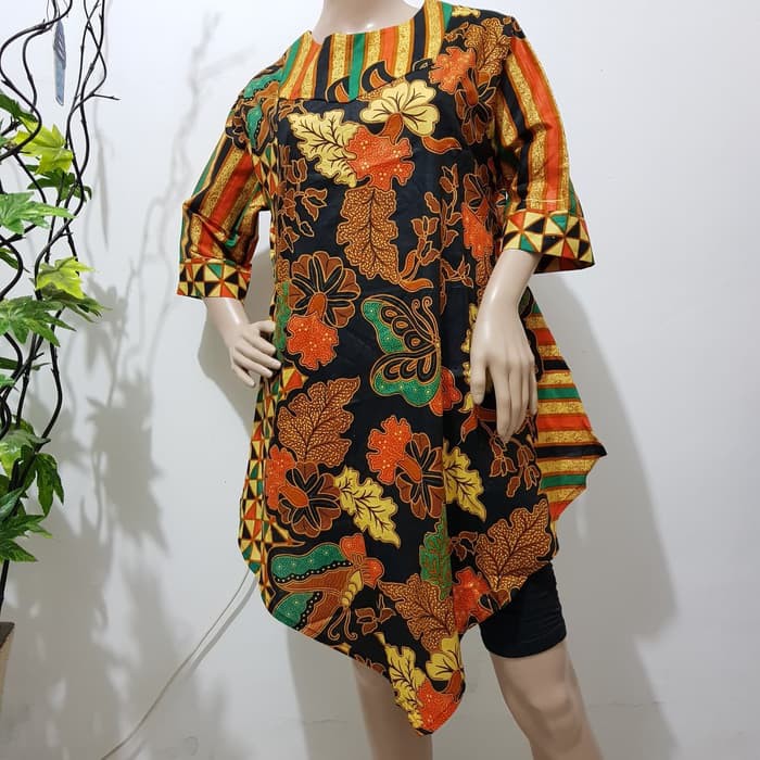 Terkini tunik batik motif terbaru   dress batik   midi dress batik   Emas  XL Diskon