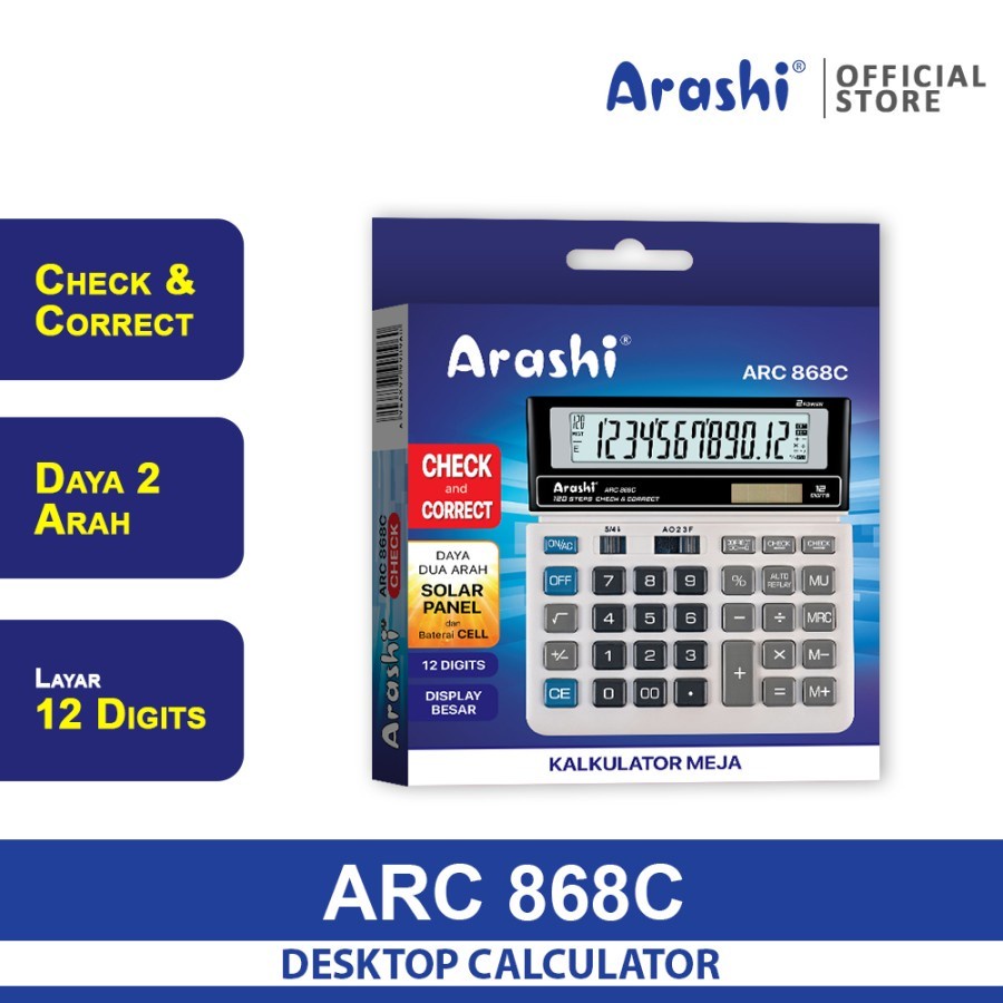 Arashi ARC 868C kalkulator meja 12 Digit / Check and Correct