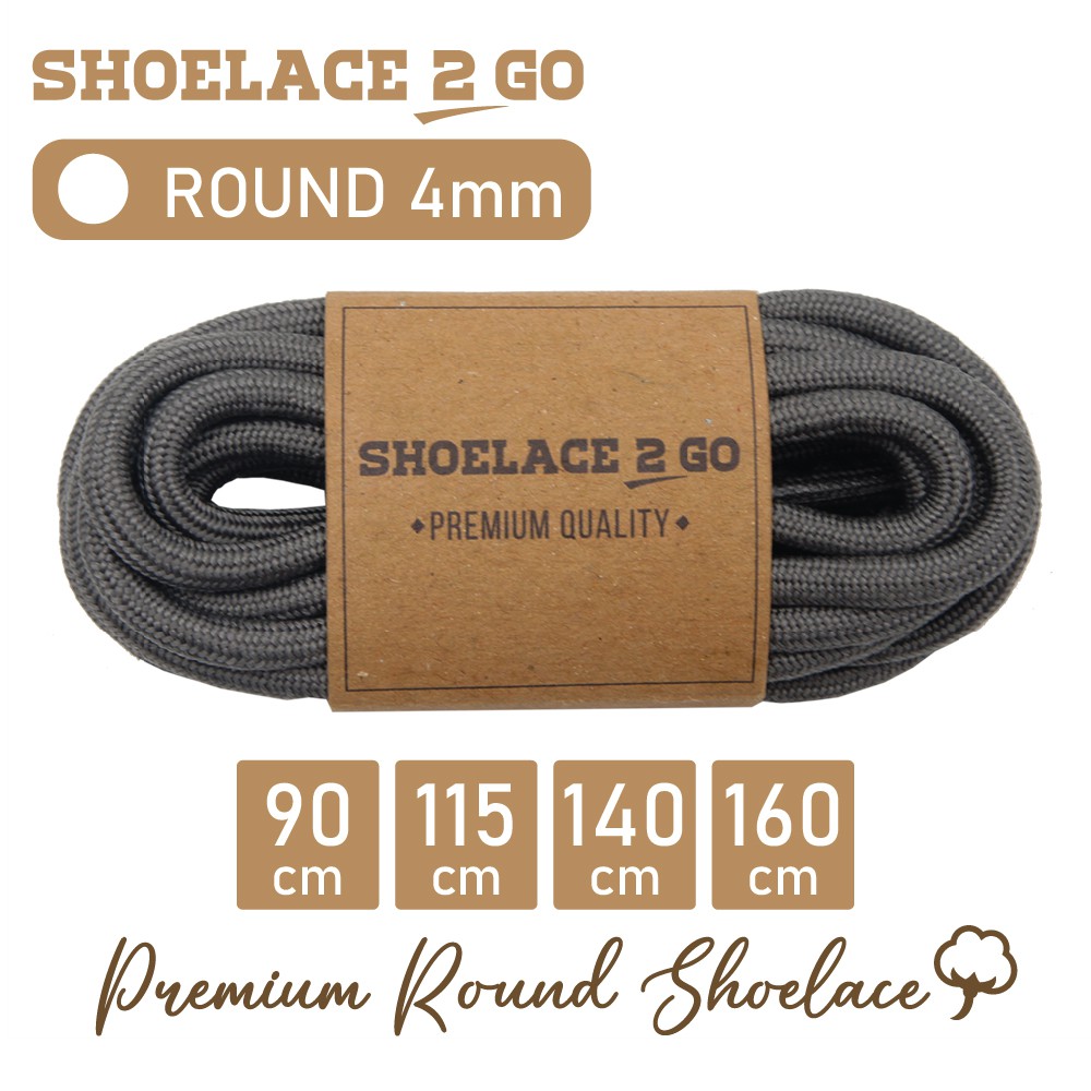 SHOELACE 2 GO PREMIUM TALI SEPATU BULAT ROUND - SR4 - E2 - DARK GREY - 4MM