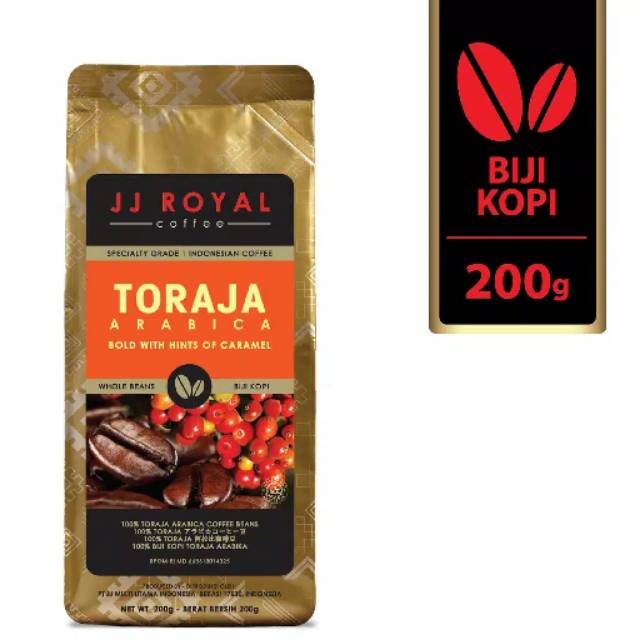 

JJ Royal coffee Toraja Arabica Whole Beans (biji kopi) bag 200gr