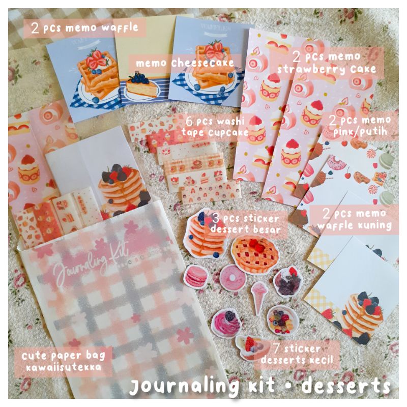 

JOURNALING KIT - Desserts by @kawaiisutekka. cute memo, washi tape desserts, stickers untuk Journal, Penpals dan Deco