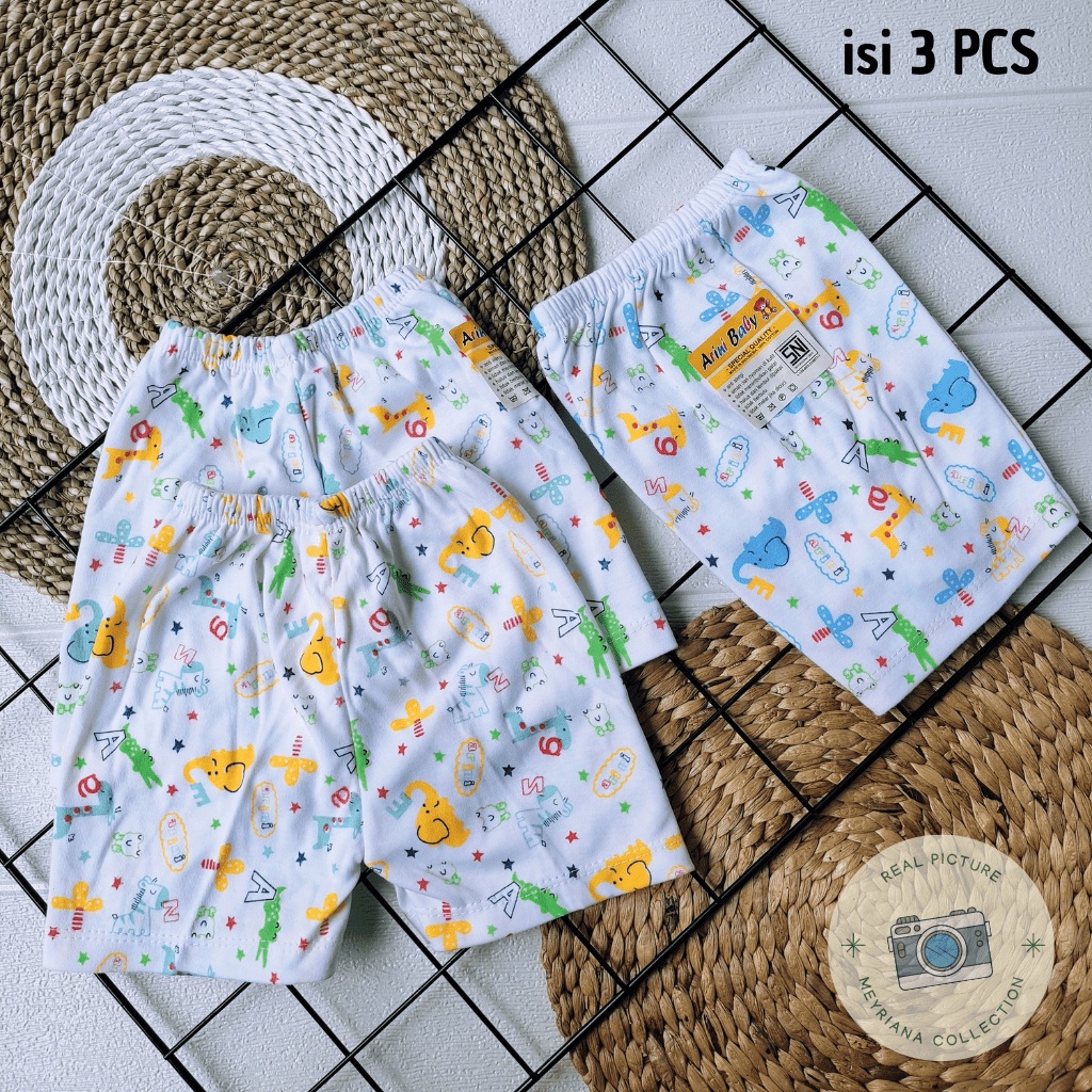 3 SET Celana Pendek Bayi Baru Lahir / 3 PCS Celana Bayi Newborn / 3 Celana Pendek Putih Motip SNI Bayi Baru Lahir Meyriana Collection