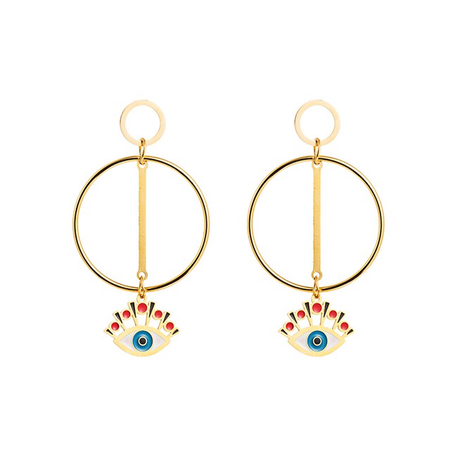 LRC Anting Tusuk Fashion Blue Dripping Eye Round Earrings D62786