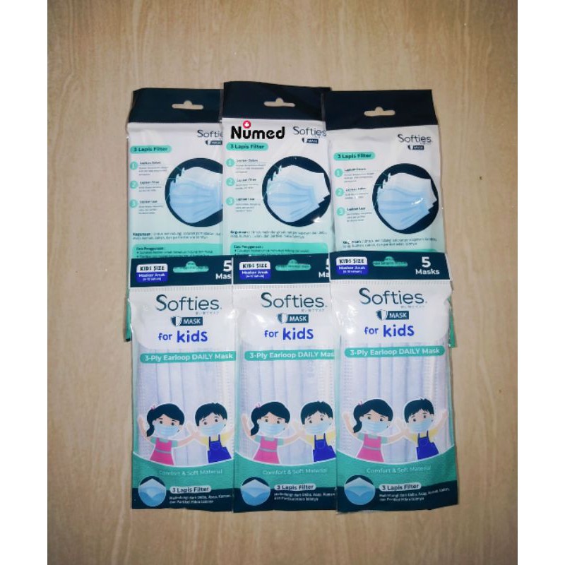 Masker Surgical - Daily Dewasa / Anak Original Softies 3 Ply Earloop 5 Pcs