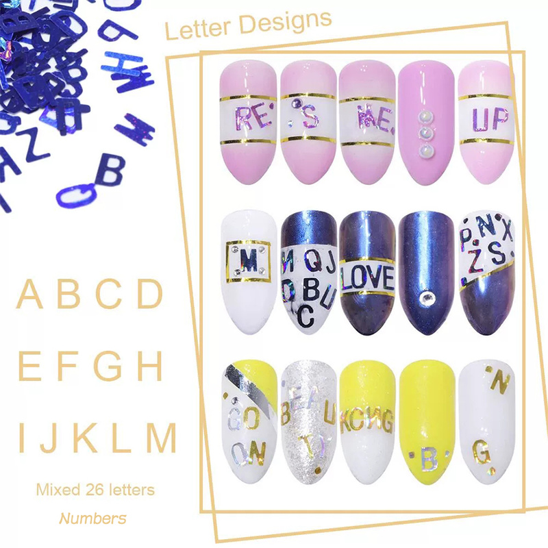 [1Pack Nails Art Mirror letter Sequins Glitters Crafts][3D Nail Art Sticker For Nail Decoration][Manicure Decor DIY Accessories]