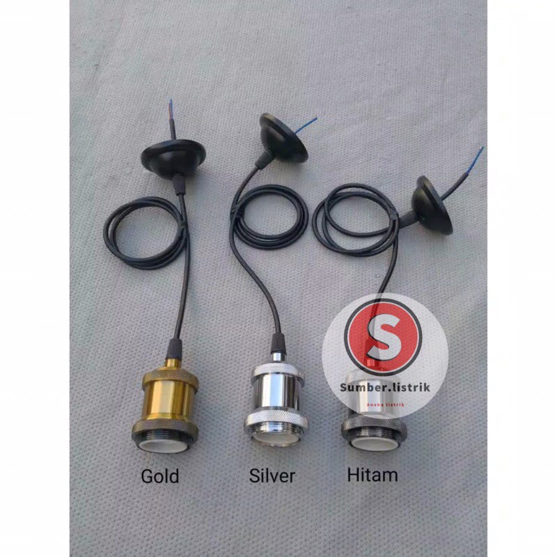 FITING LAMPU GANTUNG E27 ALUMINIUM + KOP KABEL TANPA EDISON FILAMENT