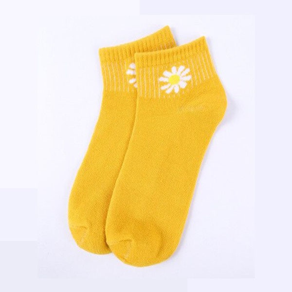 Kaos Kaki Ankle Motif Bunga Aster Cute / Kaos Kaki Import Korea Panjang Semata Kaki / TV-13-Kuning
