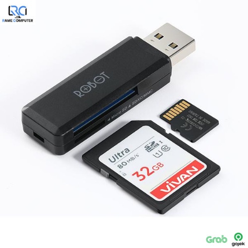 robot cr102 usb 3.0 cap design with 2 slot card reader black