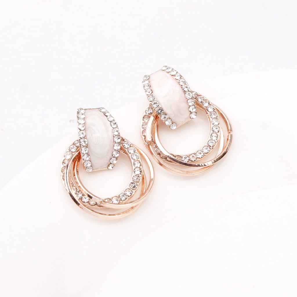 925 jarum perak elegan berlian geometris bulat cincin anting-anting wanita temperamen Korea sederhan