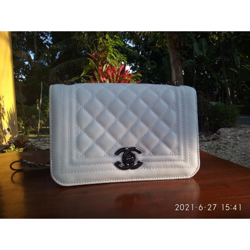 Tas Selempang Wanita Cannel Putih tali rantai Murah mewah banget