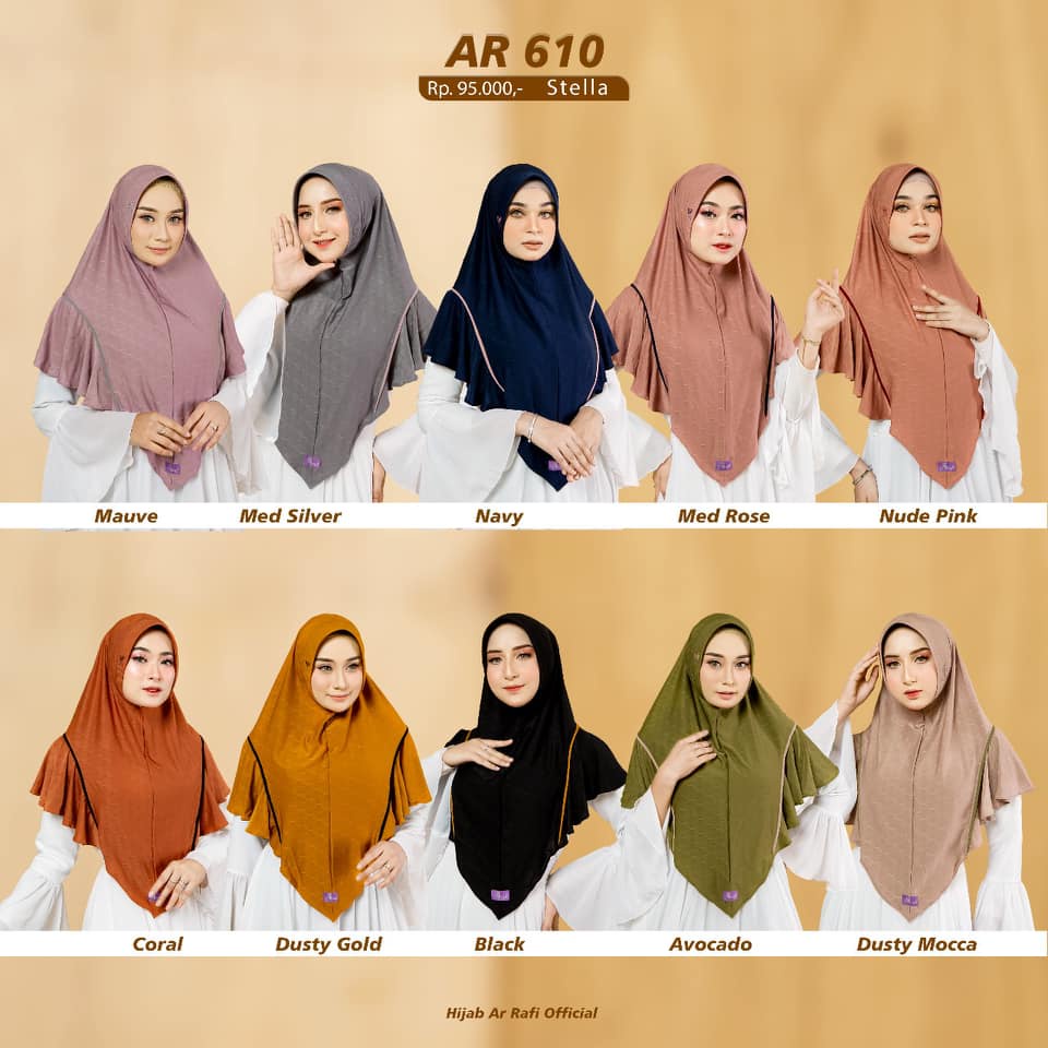 Hijab Arrafi AR 610 Original Bergo instan Kerudung harian motif rempel garis Jilbab daily