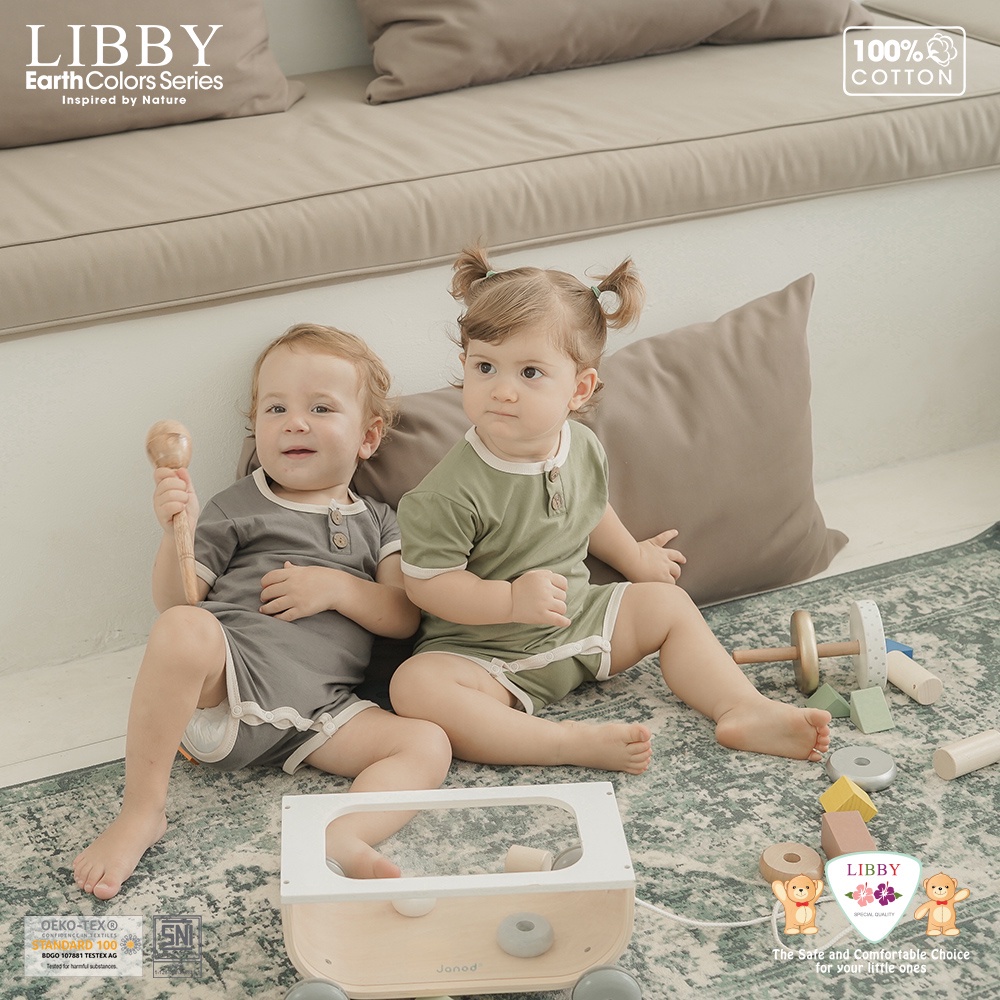 LIBBY Earth Colors Flynn Romper (1 Setel) | Jumper Segiempat 0-2 Tahun