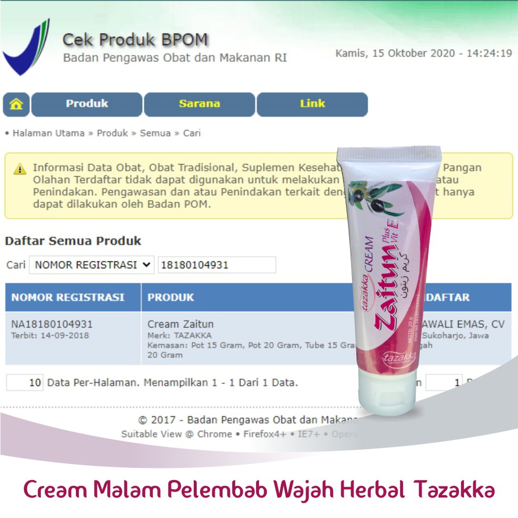 CREAM Wajah ZAITUN Tazakka Berat 20 gr, CREAM Pelembab Kulit Yang HALAL dan BPOM ORIGINAL