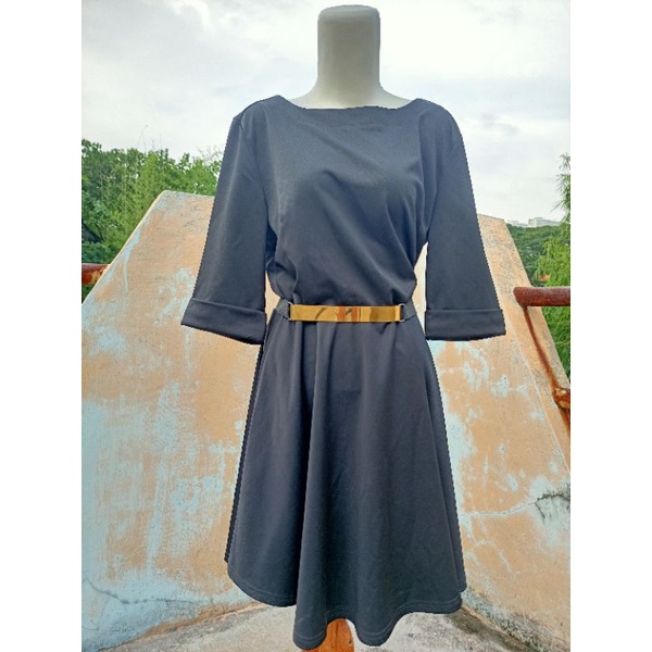 Dress Hitam bahan scuba premium/pakaian wanita/party dress/dress hitam/black dress/dress polos-prelo