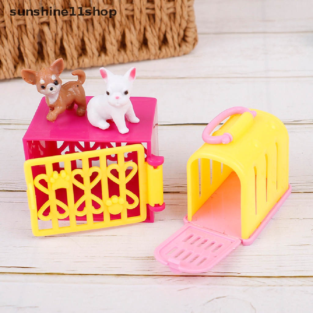 (SHO) 4pcs / Set Mainan Miniatur Anjing + Hewan Peliharaan Untuk Aksesoris Rumah Boneka