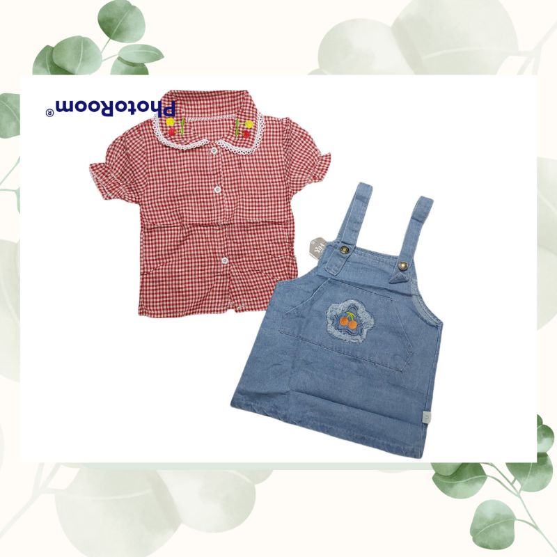 Setelan Overall Jeans Anak Perempuan Import Usia 1-4tahun Motif Love/ Overall Anak Cewe Import