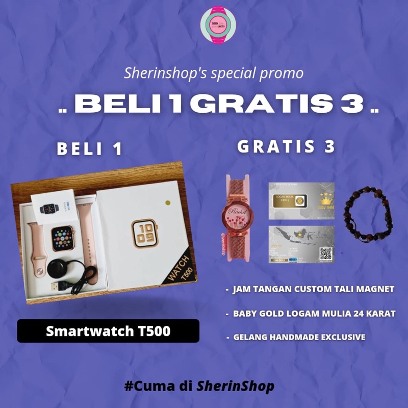 Smartwatch T500 BELI 1 GRATIS 3 Jam tangan Custom Logam Mulia Bisa Telpon SMS Whatsapp dll