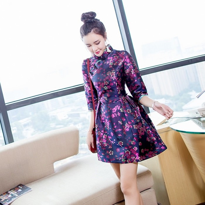 Gaun pesta 0341216 Ungu Cheongsam HQ Wedding Drees Wedding Gown