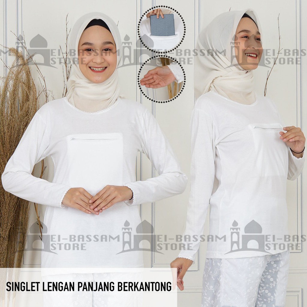 Kaos Singlet Wanita Lengan Panjang Kantong Resleting Perlengkapan Umroh Perlengkapan Haji