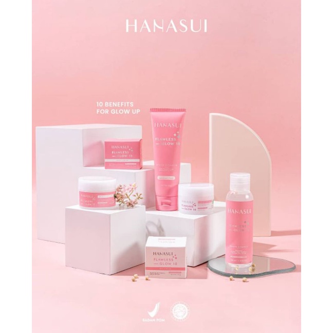 ⚡Afifa_Collection⚡ HANASUI PAKET FLAWLESS GLOW 10 SET + POUCH / PAKET SKINCARE HANASUI PINK