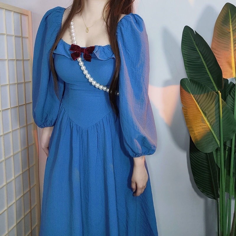 Blue Princess Dress Style Korea Lengan Panjang