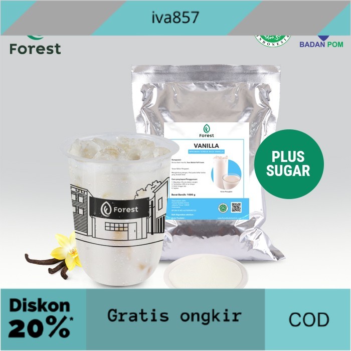 

PROMO Bubuk Minuman Rasa VANILLA 1000g Plus Gula - FOREST Bubble Drink - POWDR+BUBLEWRAP GRATIS ONGKIR