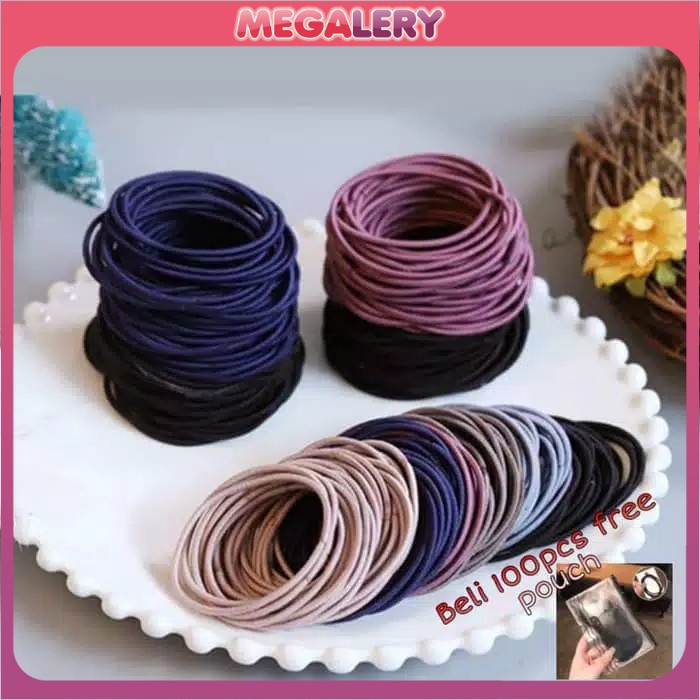 100PCS IKAT RAMBUT ELASTIS POLOS BAHAN KARET KOREA IMPORT