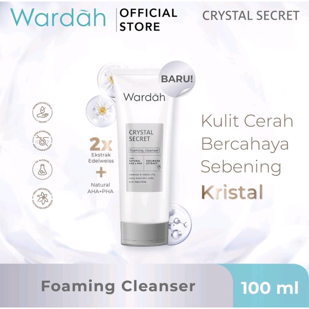 BPOM Wardah Crystal Secret Foaming Cleanser with Natural AHA+PHA 100 ml - Sabun Cuci Muka Mencerahkan